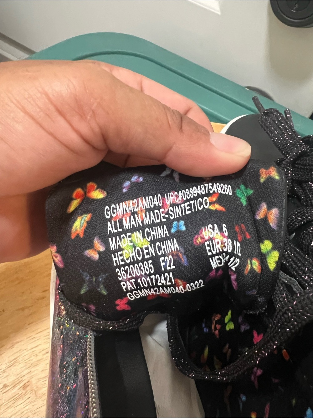 Kids Black Glitter Lace-Up Sneakers with Colorful Butterfly Print